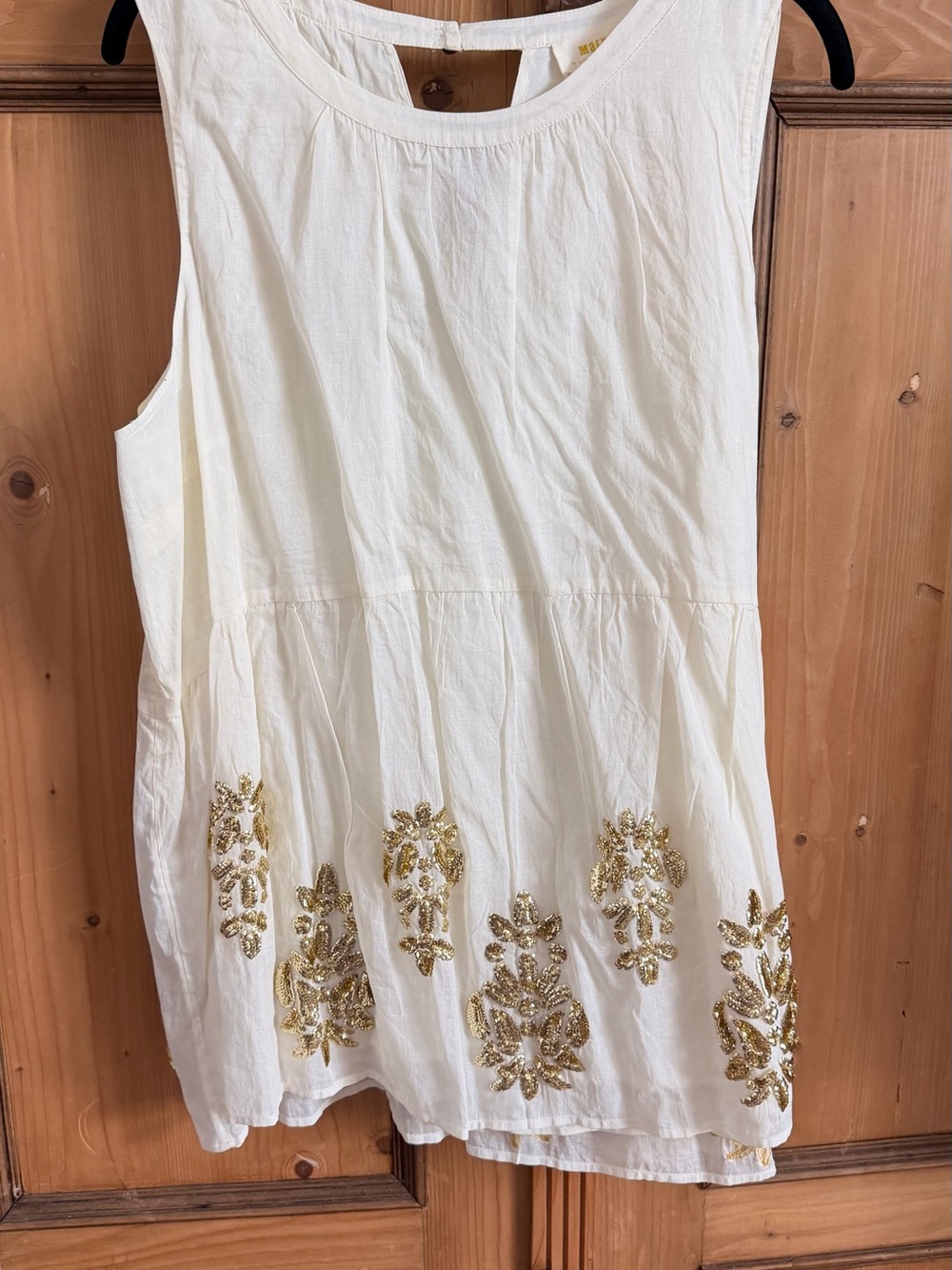 NWOT Maeve White Sleeveless Tank with Gold Sequin Floral Embroidery